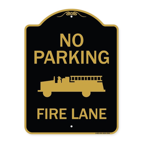Signmission Designer Series-No Parking Fire Lane, Black & Gold Heavy-Gauge Aluminum, 24" x 18", BG-1824-9961 A-DES-BG-1824-9961 - main